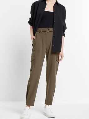 Express Olive Green Khaki Cargo Jogger Pants Slim Tapered Utility Pants
